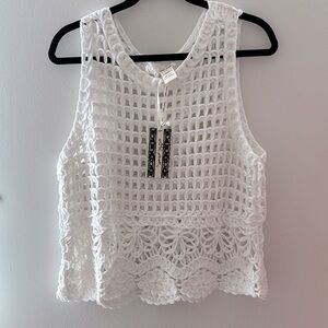 NWT Ultra Pink - 100% Cotton Crochet Sleeveless Top in White - Size L